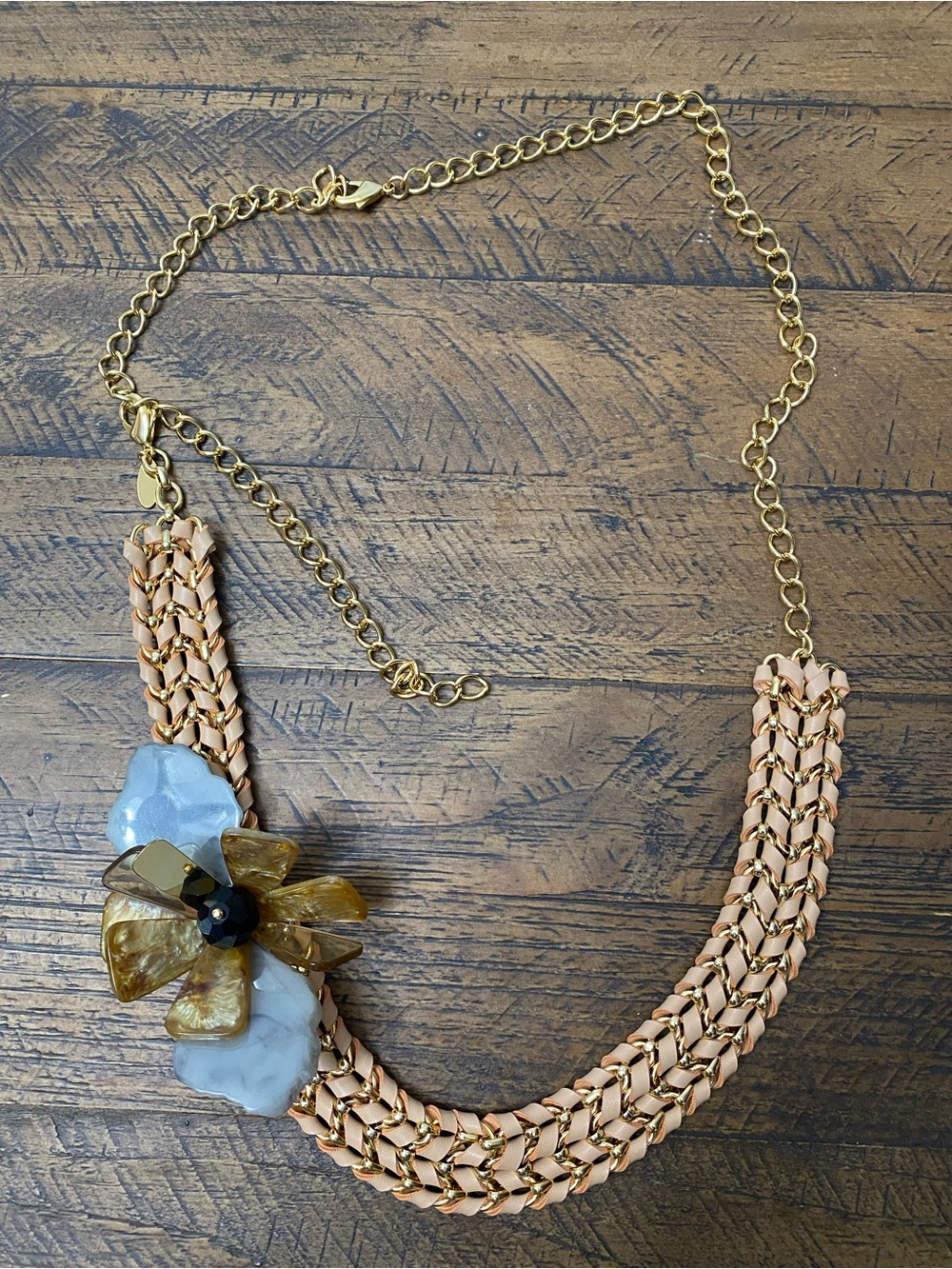 Anne Fontaine Gold-Tone Floral Statement Necklace in Peach and Amber
